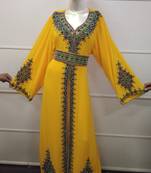  Yellow Zari Work Chiffon Polyester Islamic Party Wear Festive Kaftan Jacket