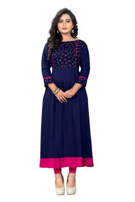 Nevy Blue Women's Rayon A-Line Kurti 1