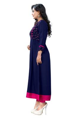 Nevy Blue Women's Rayon A-Line Kurti 2