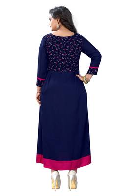 Nevy Blue Women's Rayon A-Line Kurti 3