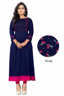 Nevy Blue Women's Rayon A-Line Kurti 4