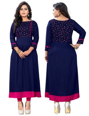 Nevy Blue Women's Rayon A-Line Kurti 5