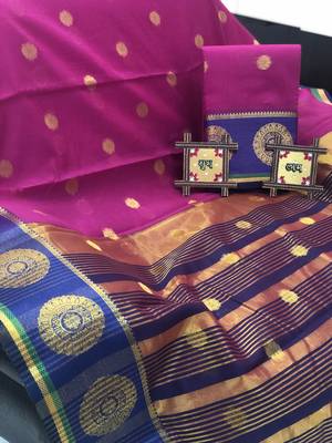 magenta Cotton Butta Pure Cotton silk Saree With Attached Blouse 1