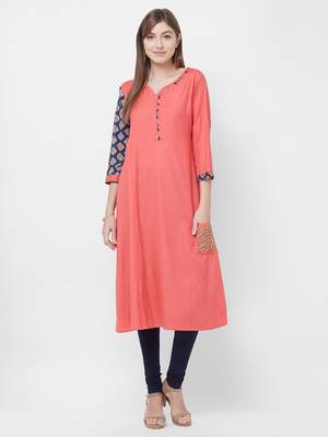 Peach plain rayon kurtas-and-kurtis 1