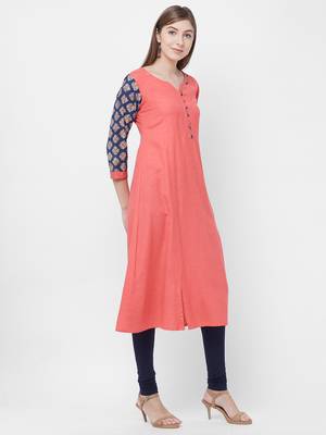 Peach plain rayon kurtas-and-kurtis 3
