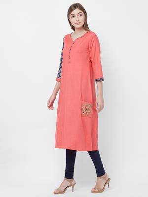 Peach plain rayon kurtas-and-kurtis 4