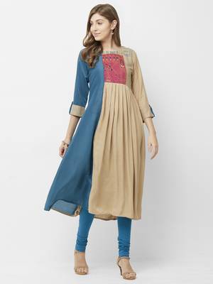 Beige embroidered cotton kurtas-and-kurtis 1