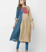 Beige embroidered cotton kurtas-and-kurtis