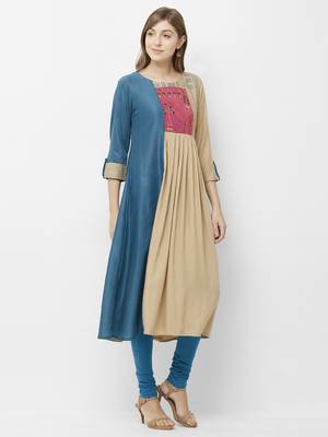 Beige embroidered cotton kurtas-and-kurtis 3