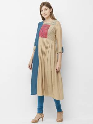 Beige embroidered cotton kurtas-and-kurtis 4