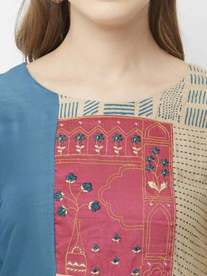 Beige embroidered cotton kurtas-and-kurtis 5