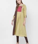 Green embroidered cotton kurtas-and-kurtis