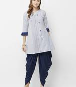 Blue printed cotton kurtas-and-kurtis