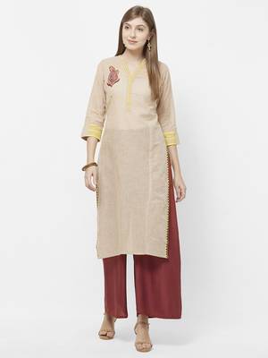 Beige printed cotton kurtas-and-kurtis 1