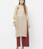 Beige printed cotton kurtas-and-kurtis