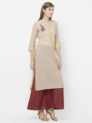 Beige printed cotton kurtas-and-kurtis 3