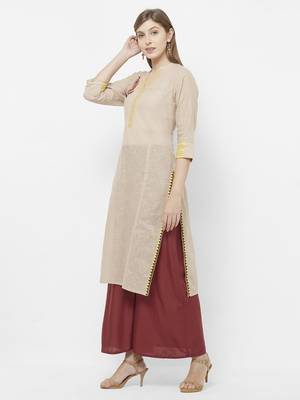 Beige printed cotton kurtas-and-kurtis 4