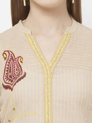 Beige printed cotton kurtas-and-kurtis 5