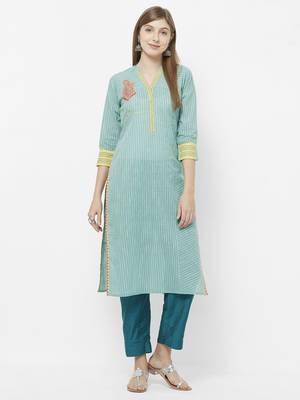 Turquoise printed cotton kurtas-and-kurtis 1