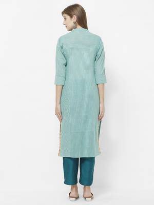 Turquoise printed cotton kurtas-and-kurtis 2
