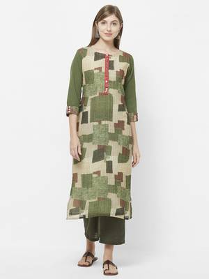 Green printed art silk kurtas-and-kurtis 1