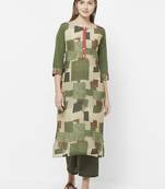 Green printed art silk kurtas-and-kurtis