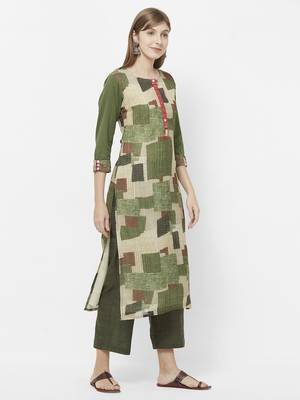 Green printed art silk kurtas-and-kurtis 3