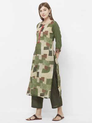 Green printed art silk kurtas-and-kurtis 4