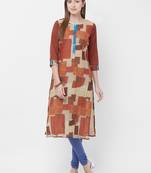 Maroon printed art silk kurtas-and-kurtis