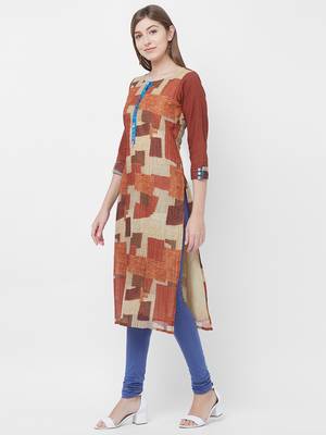 Maroon printed art silk kurtas-and-kurtis 4
