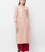 Peach printed cotton kurtas-and-kurtis