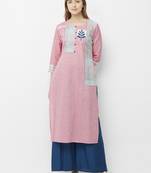Pink printed cotton kurtas-and-kurtis
