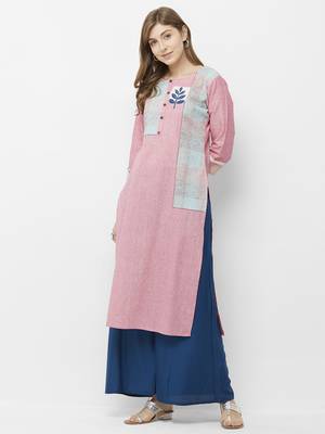 Pink printed cotton kurtas-and-kurtis 3
