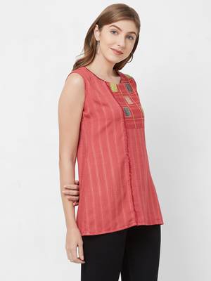 Peach printed rayon kurtas-and-kurtis 3