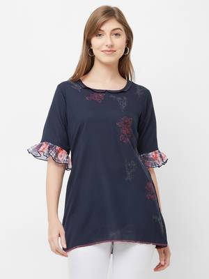 Blue printed cotton kurtas-and-kurtis 1
