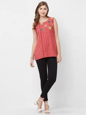 Peach printed rayon kurtas-and-kurtis 5