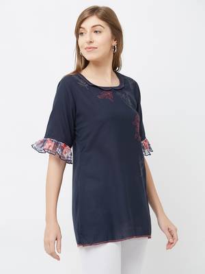 Blue printed cotton kurtas-and-kurtis 3