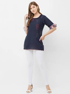 Blue printed cotton kurtas-and-kurtis 5