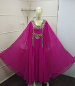  Rani-Pink Zari Work Chiffon Polyester Islamic Party Wear Festive Kaftan Farasha