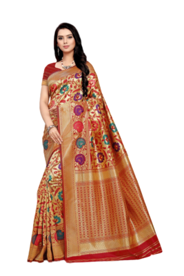 Red Woven Banarasi Saree With Blouse 1
