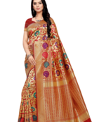 Red Woven Banarasi Saree With Blouse