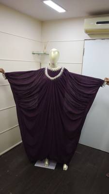  Wine Zari Work Chiffon Polyester Islamic Party Wear Festive Kaftan Farasha 1