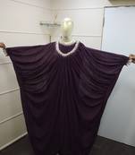  Wine Zari Work Chiffon Polyester Islamic Party Wear Festive Kaftan Farasha