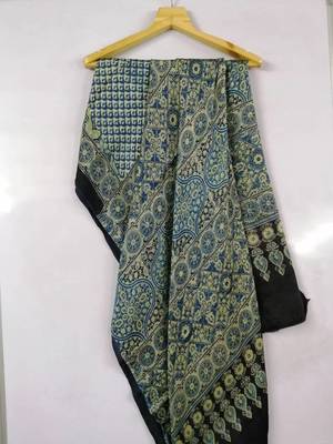 Navy Blue Modal Ajrakh Printed saree 4