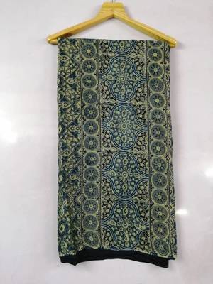 Navy Blue Modal Ajrakh Printed saree 6