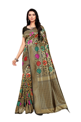 Black Woven Banarasi Saree With Blouse 1