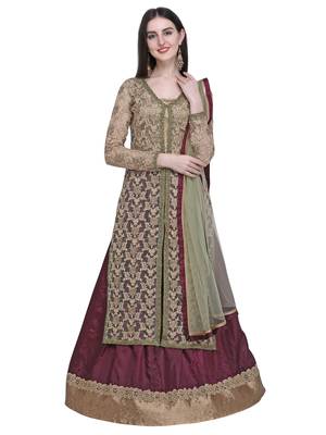 Gold embroidered net kurta with lehenga 1