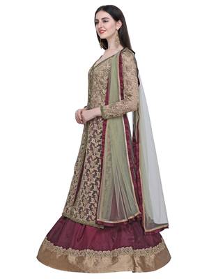 Gold embroidered net kurta with lehenga 2