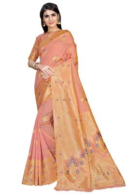 Pink woven banarasi saree with blouse 1