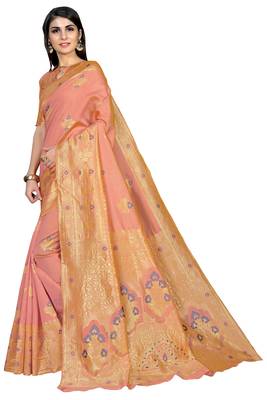 Pink woven banarasi saree with blouse 2